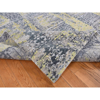 Modern and Contemporary Wool & Silk Hand Knotted Rug Yellow No Border 8.10X11.9 -O087132