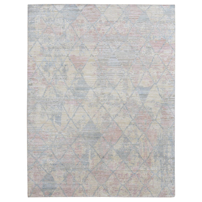 Modern and Contemporary Wool & Silk Hand Knotted Rug Yellow No Border 9.0X11.10 -O087133