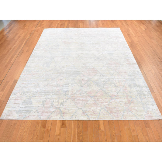 Modern and Contemporary Wool & Silk Hand Knotted Rug Yellow No Border 9.0X11.10 -O087133