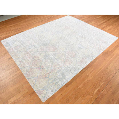 Modern and Contemporary Wool & Silk Hand Knotted Rug Yellow No Border 9.0X11.10 -O087133