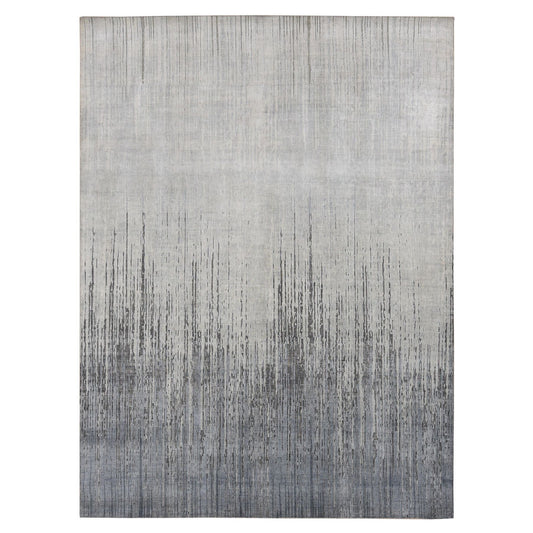 Modern and Contemporary Wool & Pure Silk Hand Knotted Rug Grey No Border 9.0X11.10 -O087134