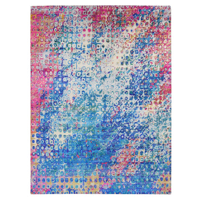 Transitional Wool & Sari Silk Hand Knotted Rug Blue No Border 9.1X12.1 -O087138