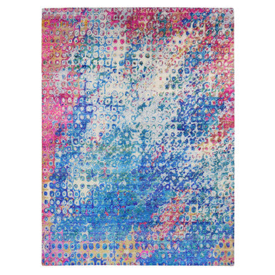 Transitional Wool & Sari Silk Hand Knotted Rug Blue No Border 9.1X12.1 -O087138