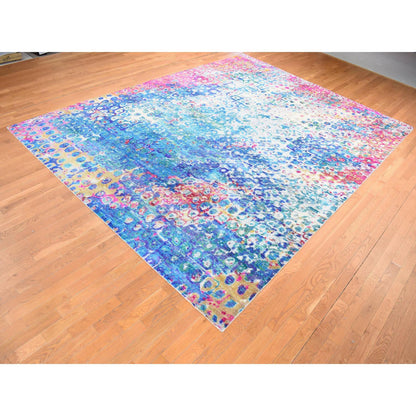 Transitional Wool & Sari Silk Hand Knotted Rug Blue No Border 9.1X12.1 -O087138