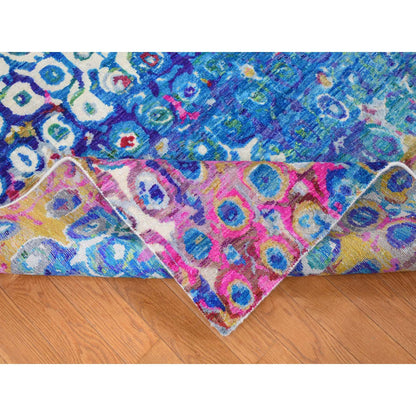 Transitional Wool & Sari Silk Hand Knotted Rug Blue No Border 9.1X12.1 -O087138