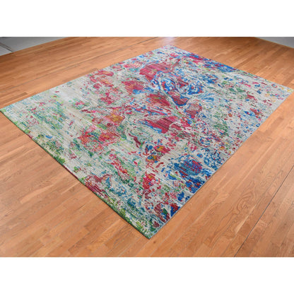 Modern and Contemporary Wool & Silk Hand Knotted Rug Grey No Border 8.10X12.2 -O087140