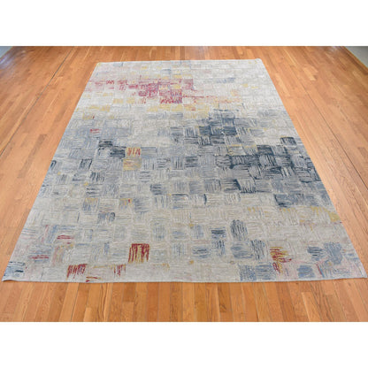 Modern and Contemporary Wool & Silk Hand Knotted Rug Grey No Border 8.10X12.0 -O087142