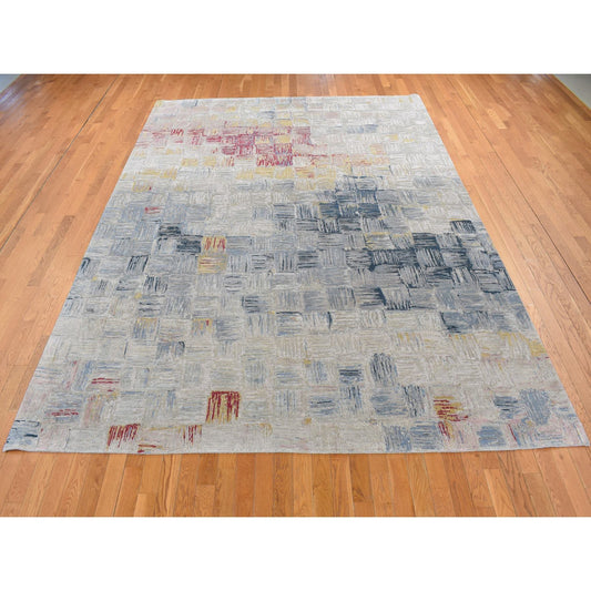 Modern and Contemporary Wool & Silk Hand Knotted Rug Grey No Border 8.10X12.0 -O087142