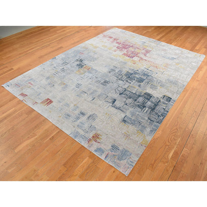 Modern and Contemporary Wool & Silk Hand Knotted Rug Grey No Border 8.10X12.0 -O087142
