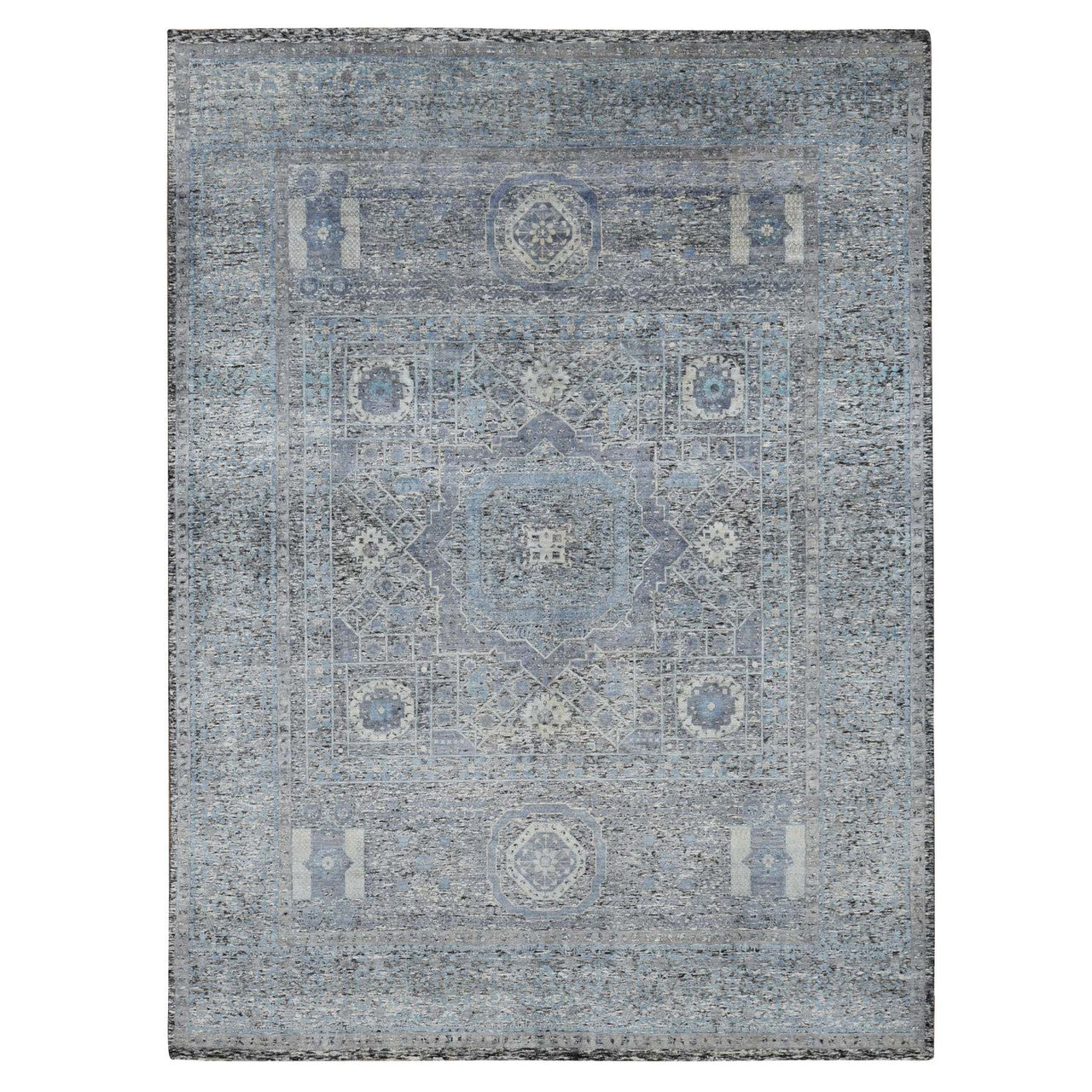 Blue 8'8" x 11'10" Mamluk Hand knotted Wool/Silk Rug - Sku: O087143
