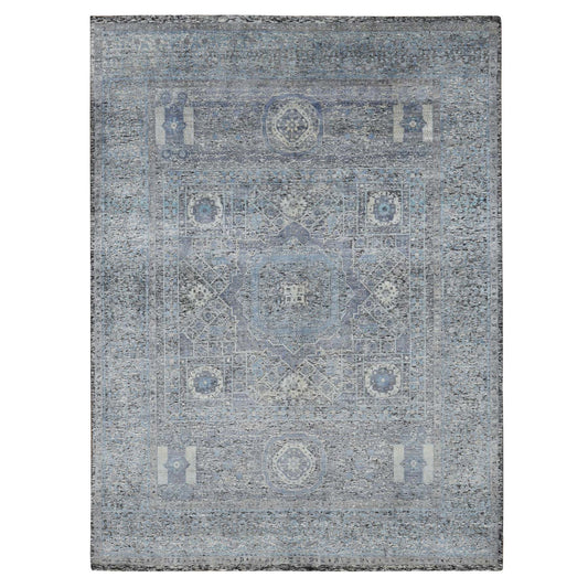 Mamluk Wool & Silk Hand Knotted Rug Blue Blue 8.8X11.10 -O087143