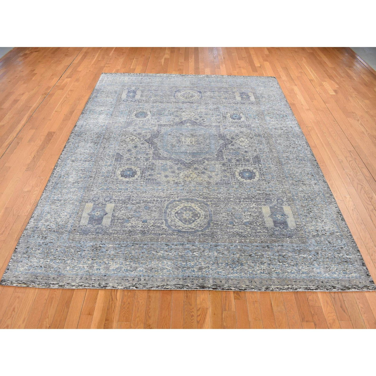 Blue 8'8" x 11'10" Mamluk Hand knotted Wool/Silk Rug - Sku: O087143