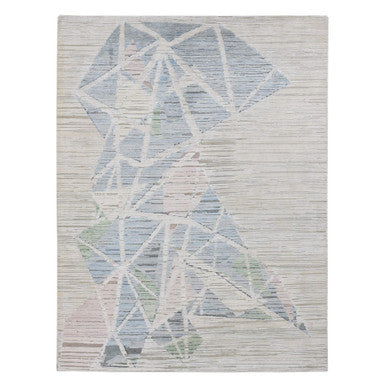 Modern and Contemporary Wool & Silk Hand Knotted Rug Ivory No Border 9.0X12.0 -O087145
