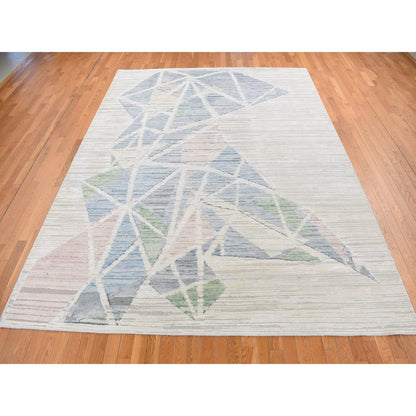 Modern and Contemporary Wool & Silk Hand Knotted Rug Ivory No Border 9.0X12.0 -O087145