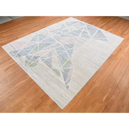Modern and Contemporary Wool & Silk Hand Knotted Rug Ivory No Border 9.0X12.0 -O087145