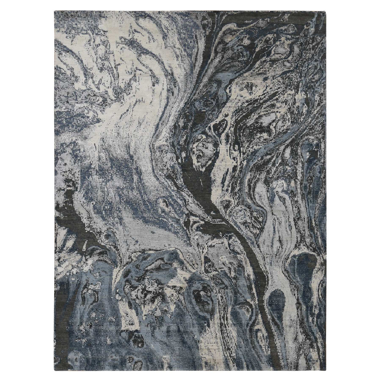 Blue 9'0" x 12'1" Modern and Contemporary Hand knotted Wool/Silk Rug - Sku: O087146
