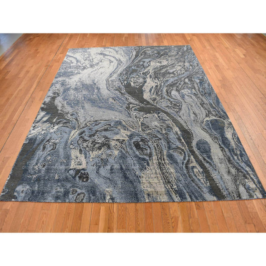 Modern and Contemporary Wool & Silk Hand Knotted Rug Blue No Border 9.0X12.1 -O087146