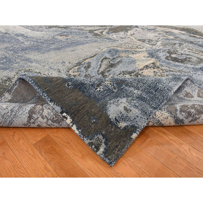 Modern and Contemporary Wool & Silk Hand Knotted Rug Blue No Border 9.0X12.1 -O087146