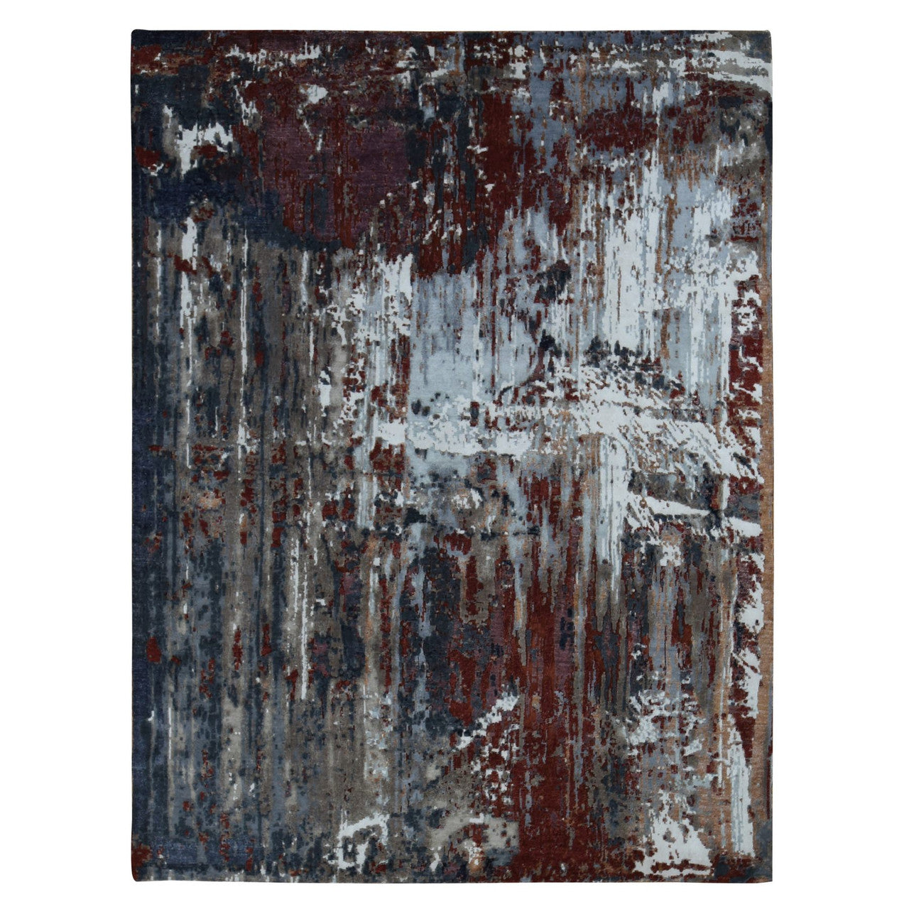 Red 9'0" x 12'2" Modern and Contemporary Hand knotted Wool/Silk Rug - Sku: O087149