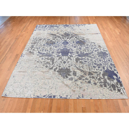 Transitional Wool & Silk Hand Knotted Rug Ivory No Border 9.0X11.10 -O087150