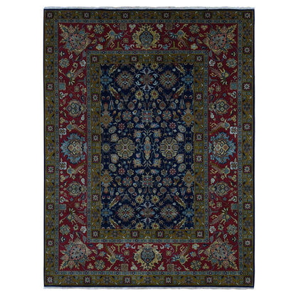 Fine Oriental New Zealand Wool Hand Knotted Rug Blue Red 9.1X12.2 -O087152
