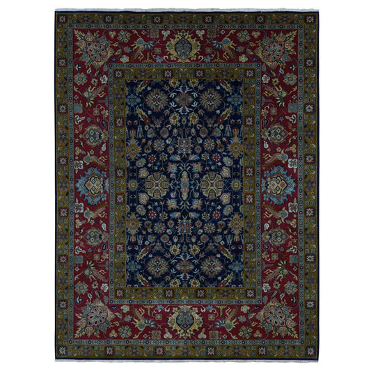 Fine Oriental New Zealand Wool Hand Knotted Rug Blue Red 9.1X12.2 -O087152