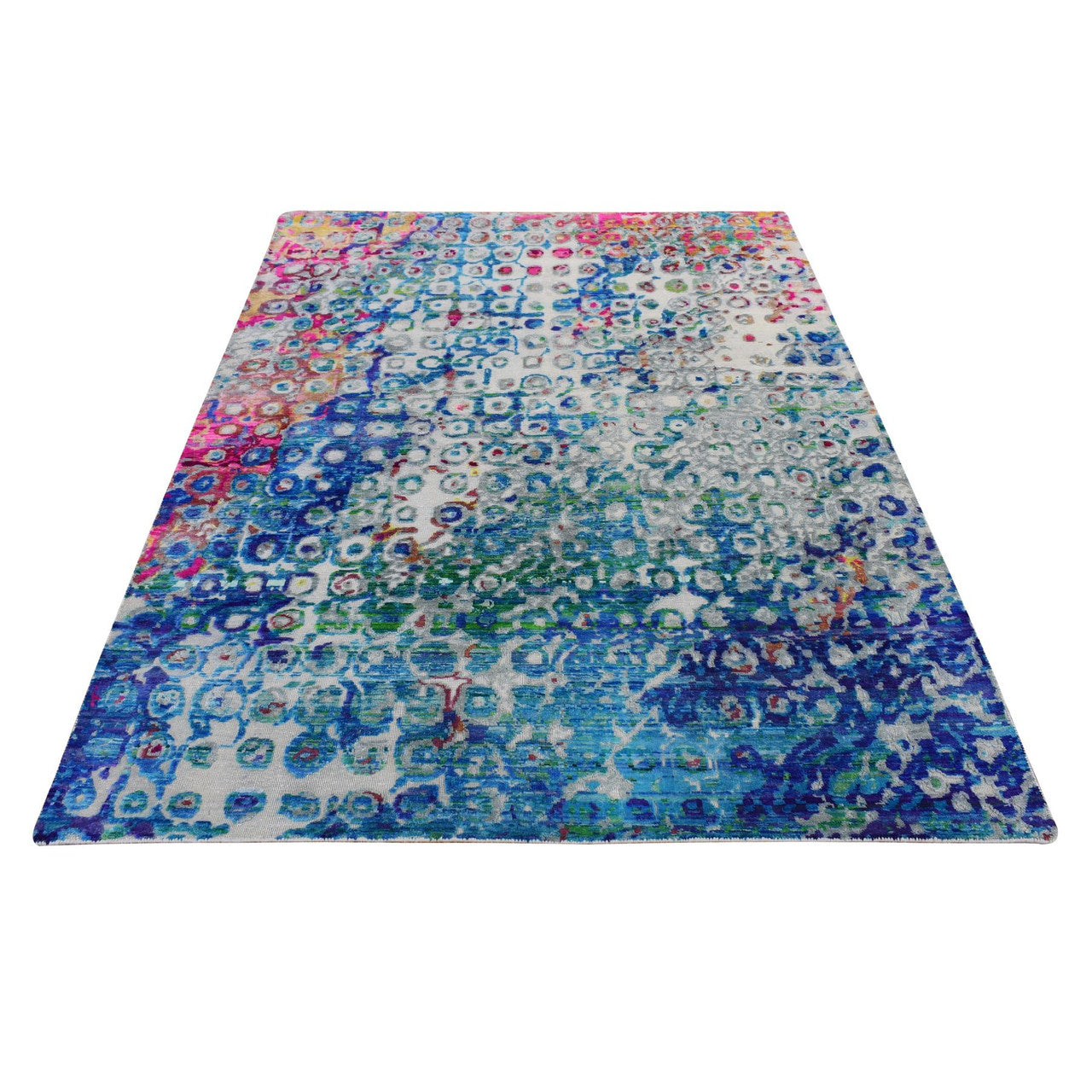 Blue 5'1" x 7'0" Modern and Contemporary & Sari Hand knotted Wool/Silk Rug - Sku: O087169