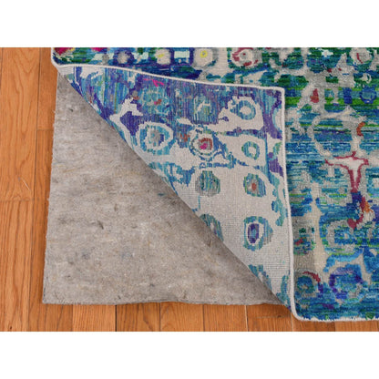 Modern and Contemporary Wool & Sari Silk Hand Knotted Rug Blue No Border 5.1X7.0 -O087169