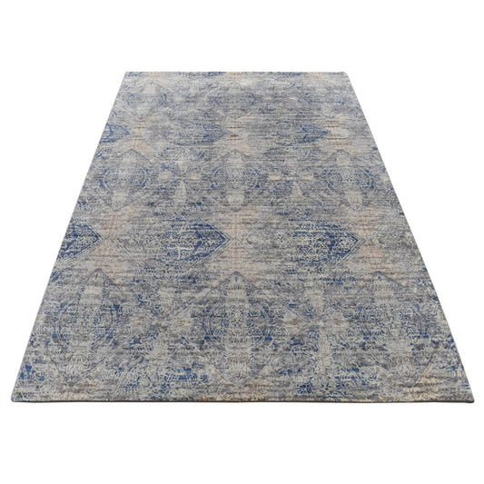 Modern and Contemporary Wool & Silk Hand Knotted Rug Grey No Border 4.9X7.0 -O087170