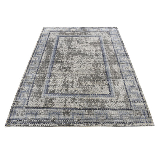 Modern and Contemporary Wool & Silk Hand Knotted Rug Grey Blue 5.2X6.10 -O087177