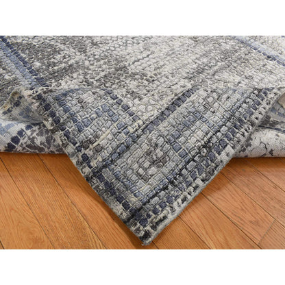 Modern and Contemporary Wool & Silk Hand Knotted Rug Grey Blue 5.2X6.10 -O087177