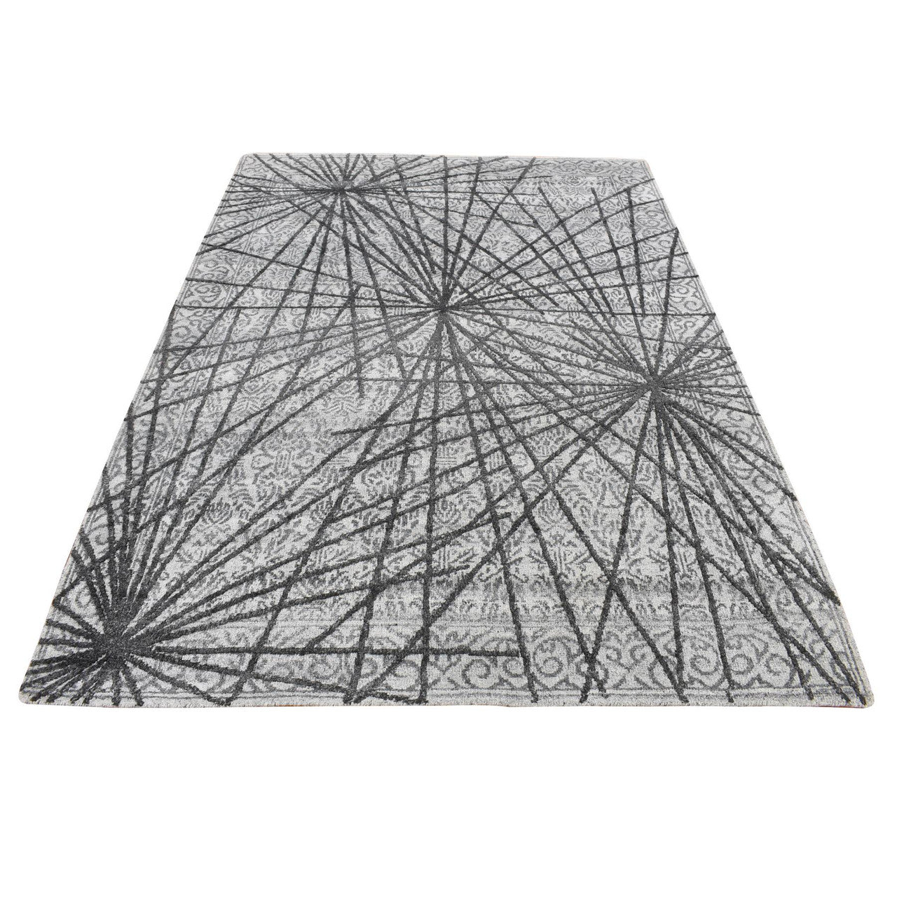 Gray 5'6" x 7'9" Modern and Contemporary Hand knotted Wool/Silk Rug - Sku: O087182
