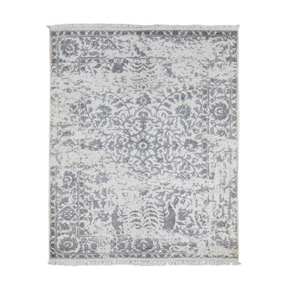 Transitional Silk Hand Knotted Rug Ivory No Border 5.2X7.0 -O087191