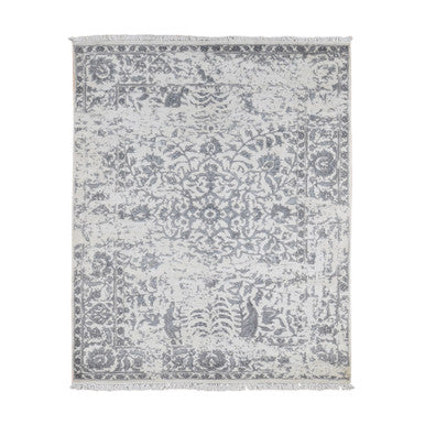 Transitional Silk Hand Knotted Rug Ivory No Border 5.2X7.0 -O087191