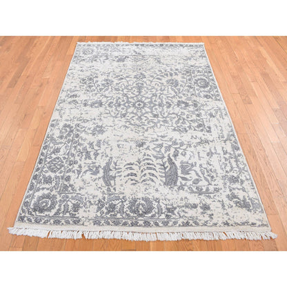 Transitional Silk Hand Knotted Rug Ivory No Border 5.2X7.0 -O087191