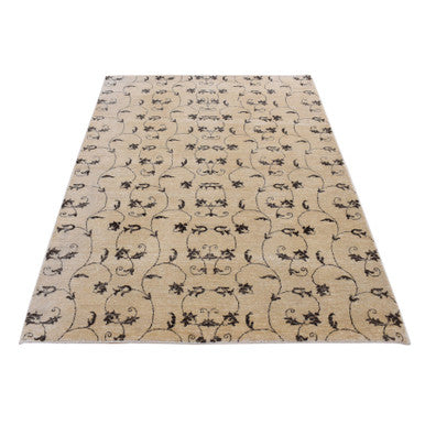 Transitional Wool Hand Knotted Rug Beige No Border 4.7X6.4 -O087199