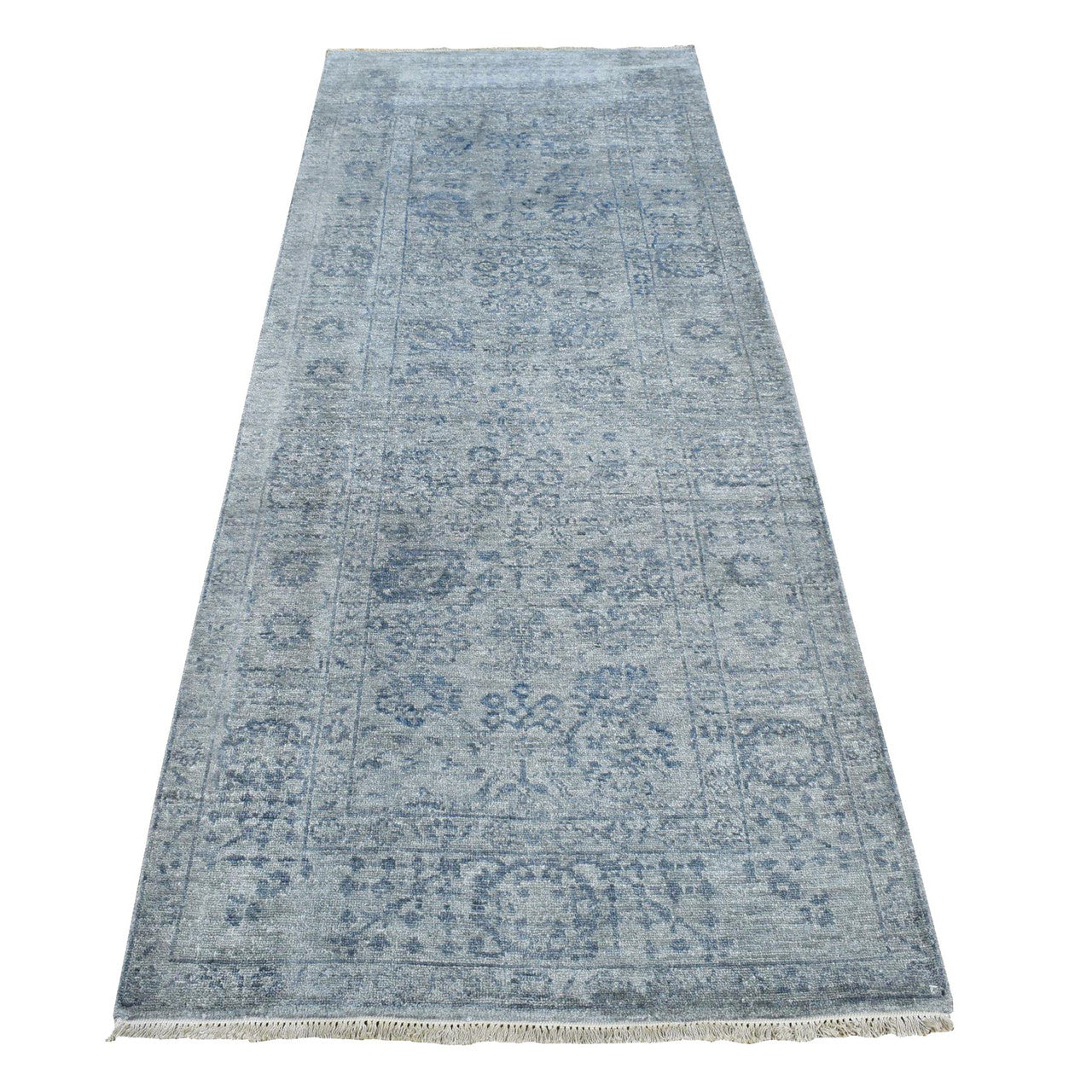 Gray 3'1" x 8'3" Transitional Hand knotted Wool/Silk Rug - Sku: O087201