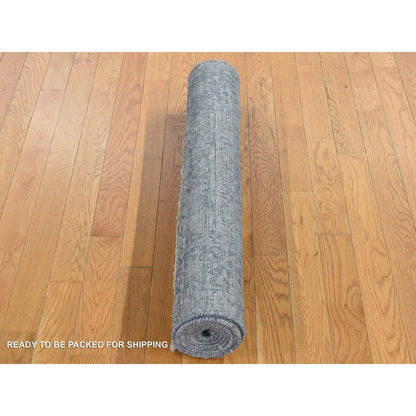 Transitional Wool & Silk Hand Knotted Rug Grey Gray 3.1X8.3 -O087201