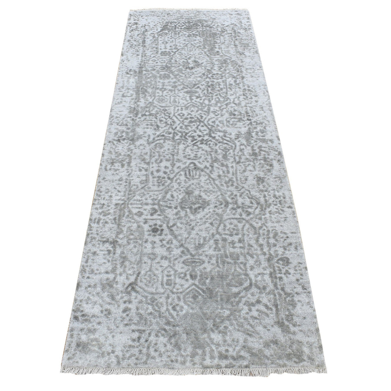 Gray 2'7" x 8'0" Transitional Hand knotted Wool/Silk Rug - Sku: O087203