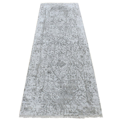 Transitional Wool & Silk Hand Knotted Rug Grey No Border 2.7X8.0 -O087203