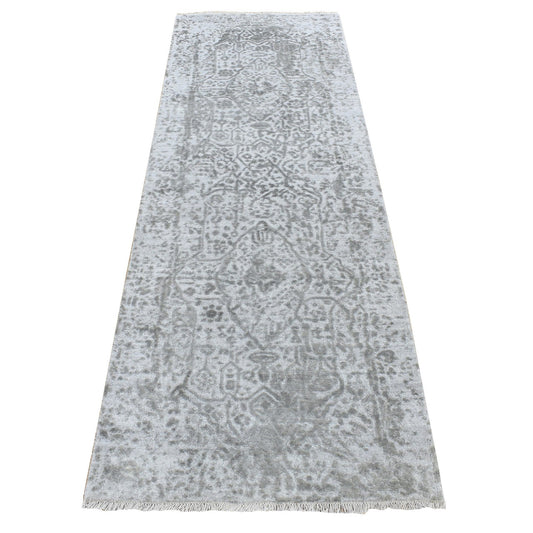 Transitional Wool & Silk Hand Knotted Rug Grey No Border 2.7X8.0 -O087203