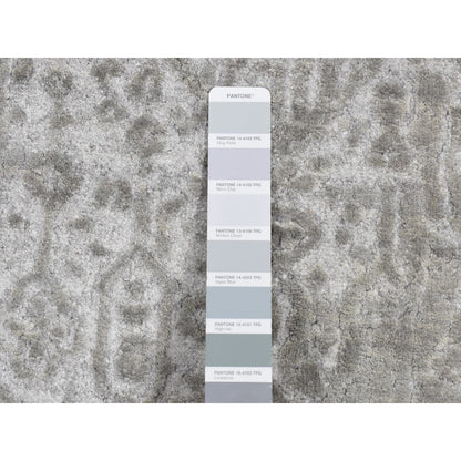 Transitional Wool & Silk Hand Knotted Rug Grey No Border 2.7X8.0 -O087203