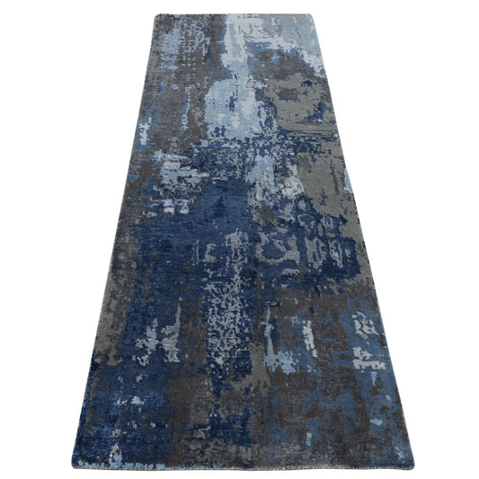 Modern and Contemporary Wool & Silk Hand Knotted Rug Blue No Border 2.8X8.1 -O087208