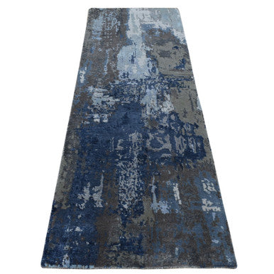 Modern and Contemporary Wool & Silk Hand Knotted Rug Blue No Border 2.8X8.1 -O087208
