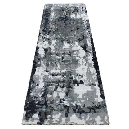 Modern and Contemporary Wool & Silk Hand Knotted Rug Black No Border 2.6X7.7 -O087209