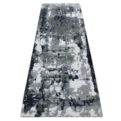 Modern and Contemporary Wool & Silk Hand Knotted Rug Black No Border 2.6X7.7 -O087209