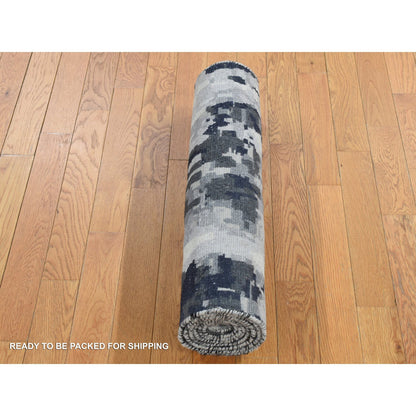 Modern and Contemporary Wool & Silk Hand Knotted Rug Black No Border 2.6X7.7 -O087209