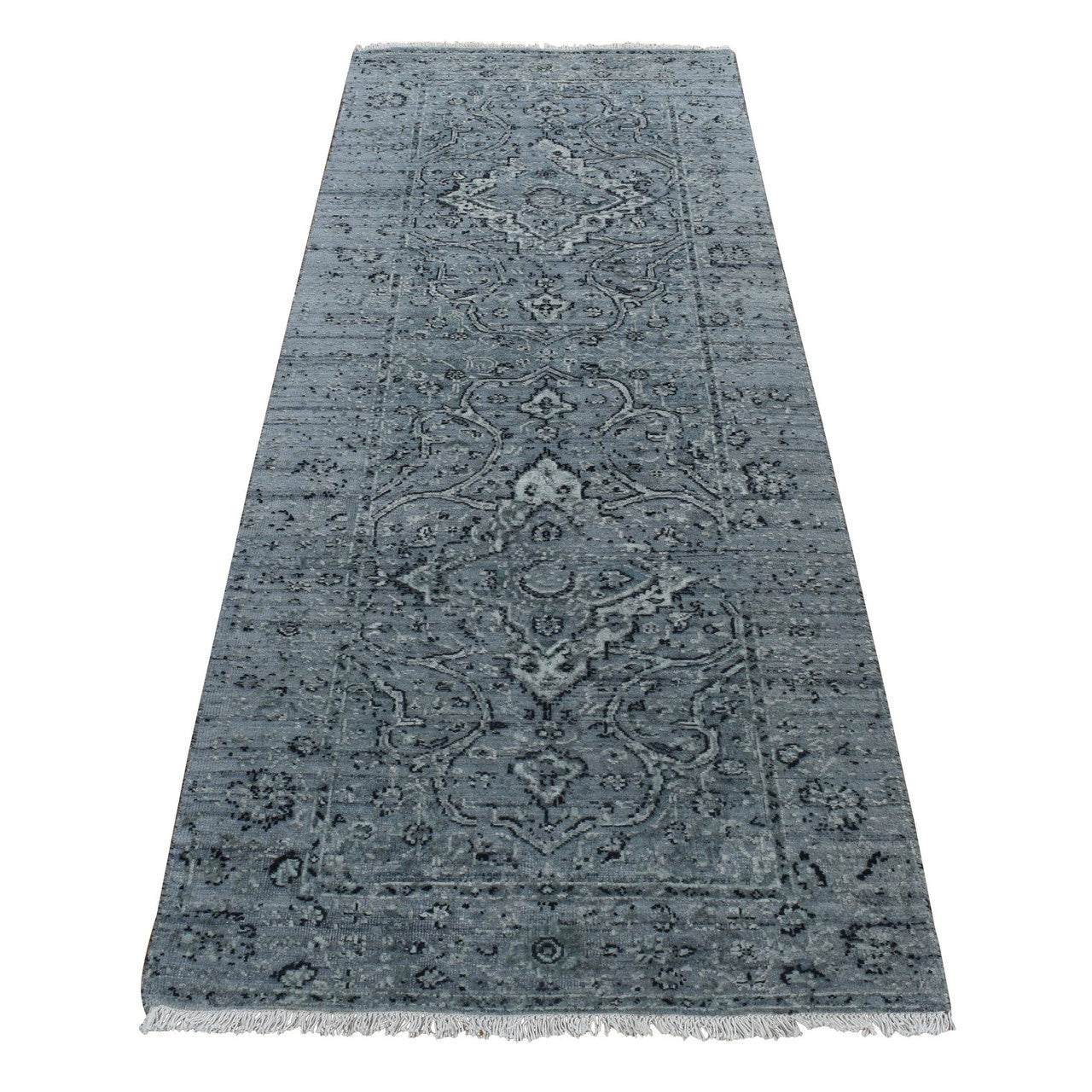 Gray 2'9" x 7'10" Transitional Hand knotted Wool/Silk Rug - Sku: O087212