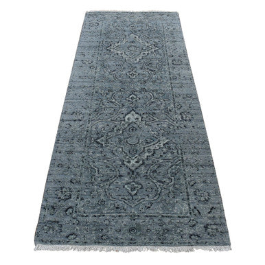 Transitional Wool & Silk Hand Knotted Rug Grey Gray 2.9X7.10 -O087212