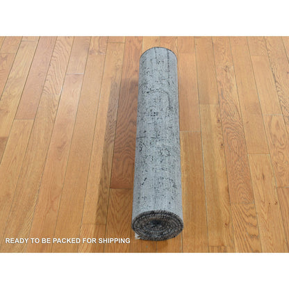 Transitional Wool & Silk Hand Knotted Rug Grey Gray 2.9X7.10 -O087212